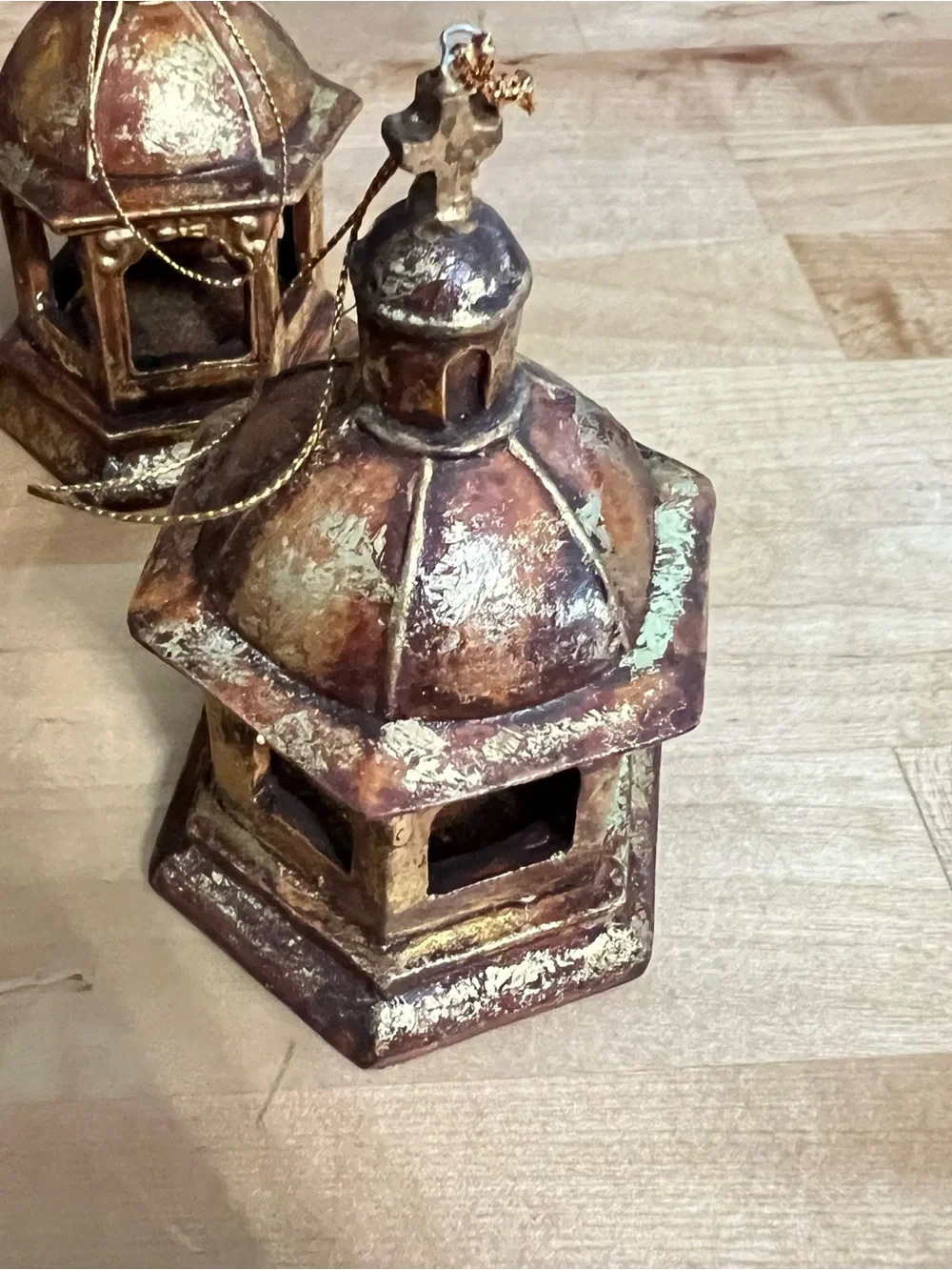 3”x5” Miniature Bell Lanterns Christmas Ornament Lot Gold/Bronze Finish (4)